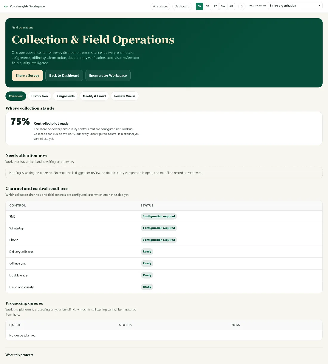 The collection operations surface, showing field assignments, their state and the enumerators they belong to.